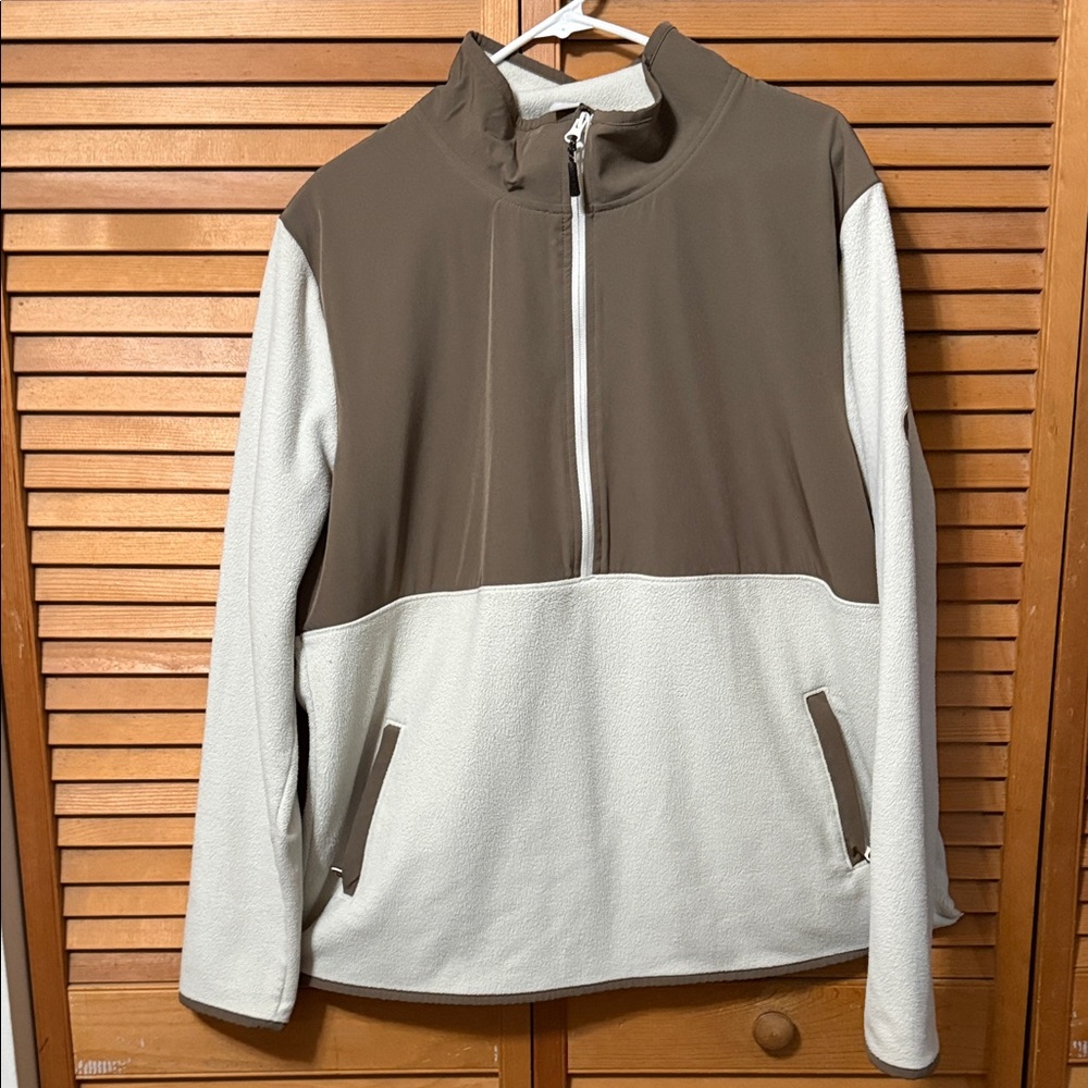 Ascend Cream Fleece quarter zip Jacket with Brown Trim
